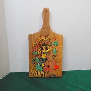 VTG Aloha Hawaii Wooden Cutting Board Hula Girl 50th State Souvenir Hand Painted